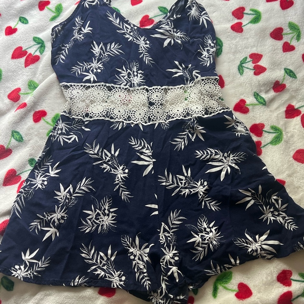 Navy Blue Floral Romper
